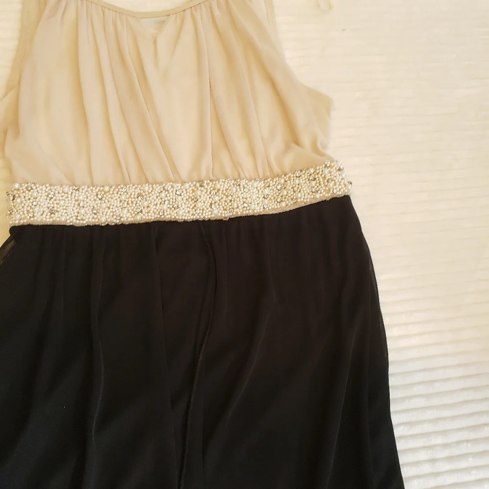 Poppies & Roses Girl Elegant Black & Cream formal Lace Beaded Maxi Dress 14 NWOT